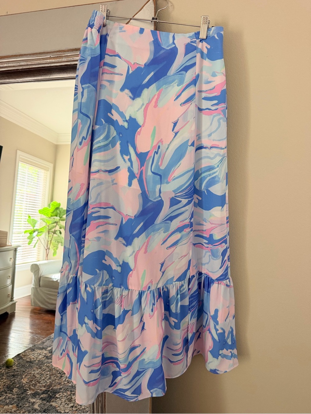 French Connection Blue & Pink Abstract Print Midi Skirt